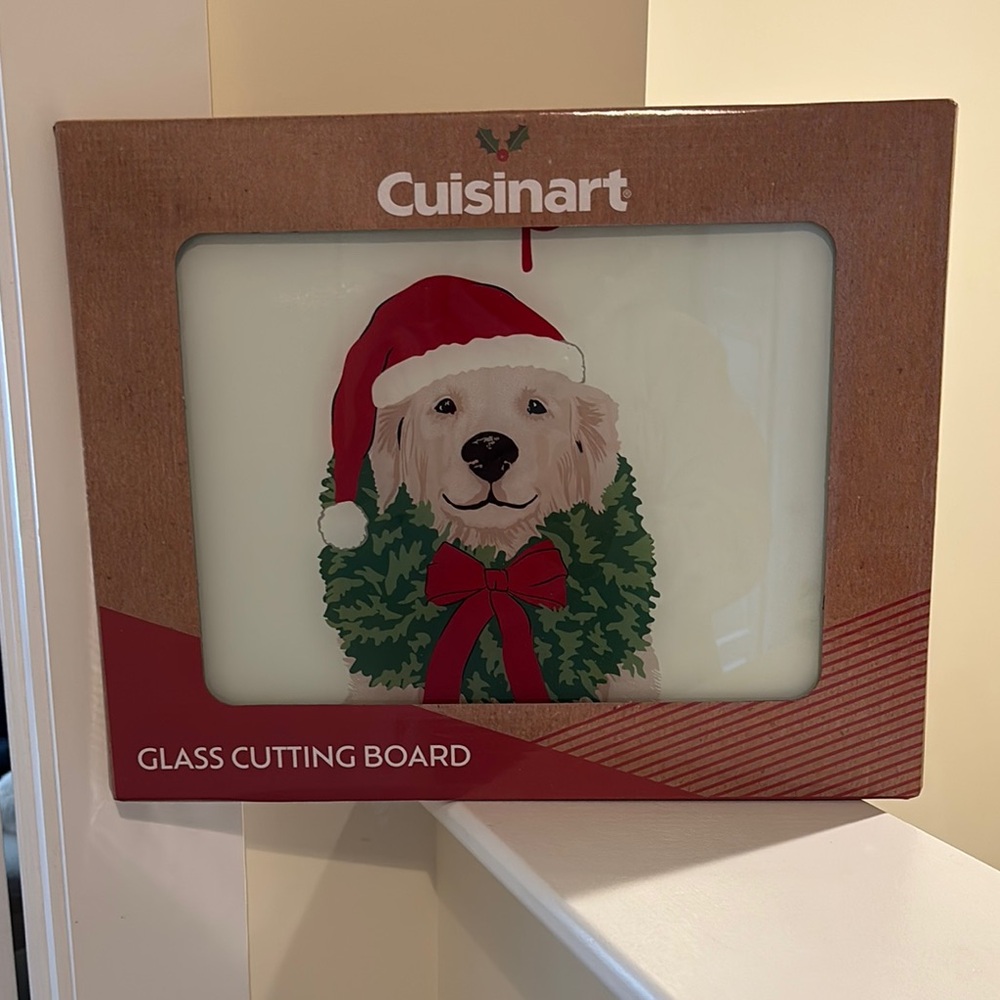 Cuisinart Glass Cutting Board with Festive Dog Design